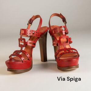 Via Spiga Red-Rust Leather Sandals Platform Heels 7